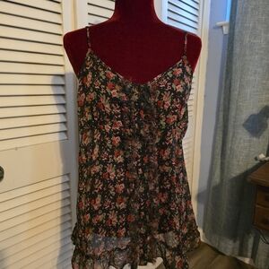 Express Sheer Black and Pink Floral Button Down Camisole